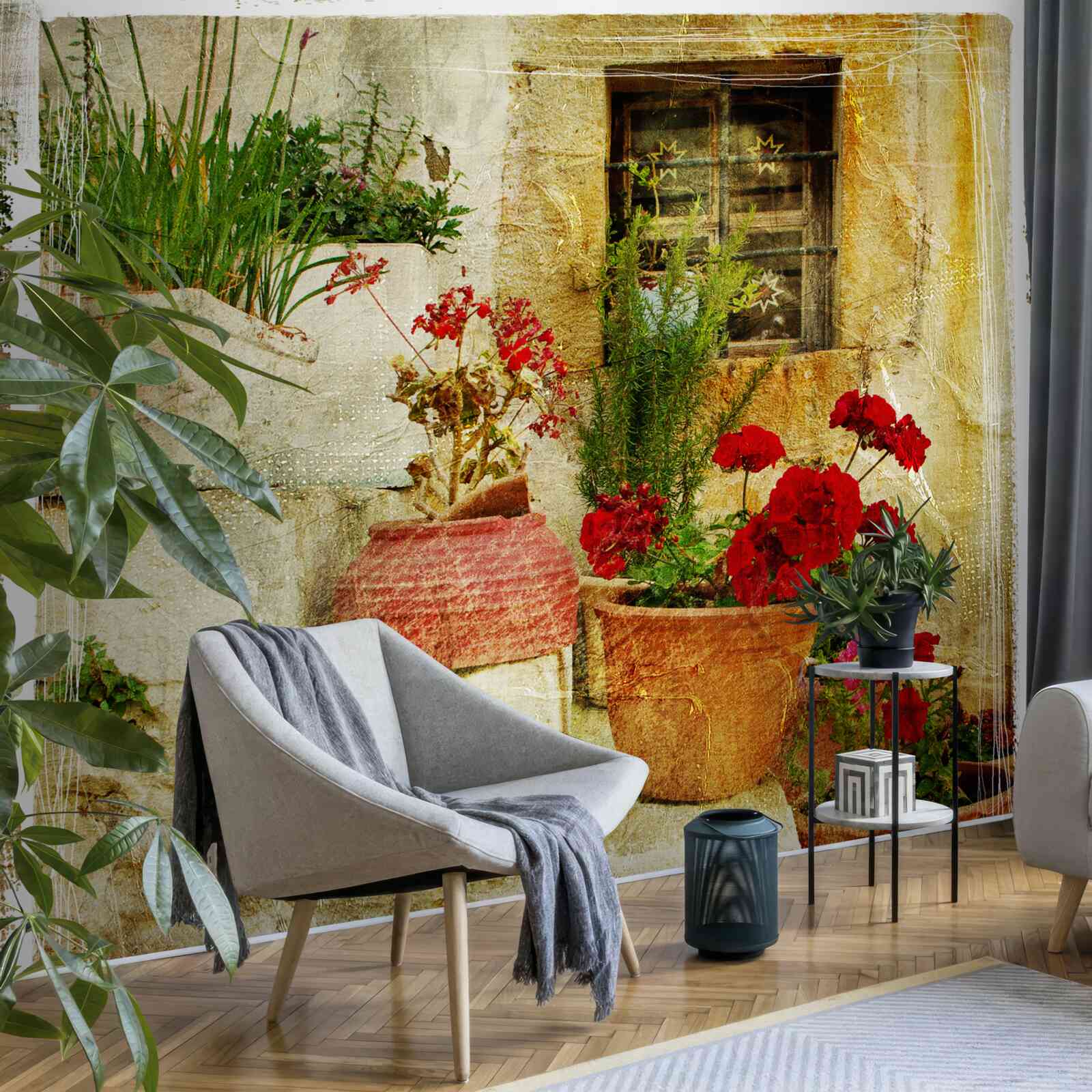 Фотошпалери вазони на кам'яних сходах