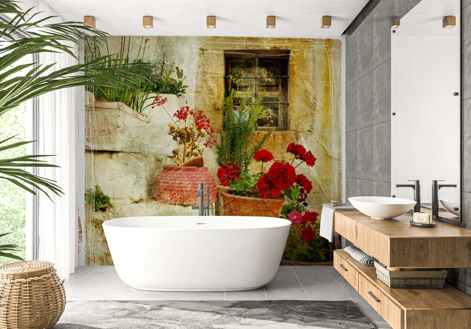 Фотошпалери вазони на кам'яних сходах