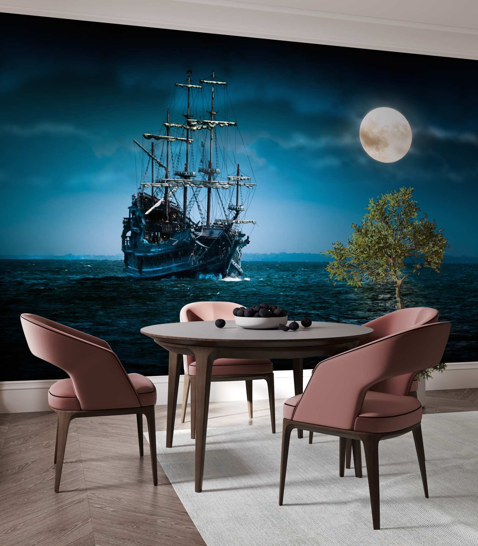 Фотошпалери стародавній корабель у місячному сяйві