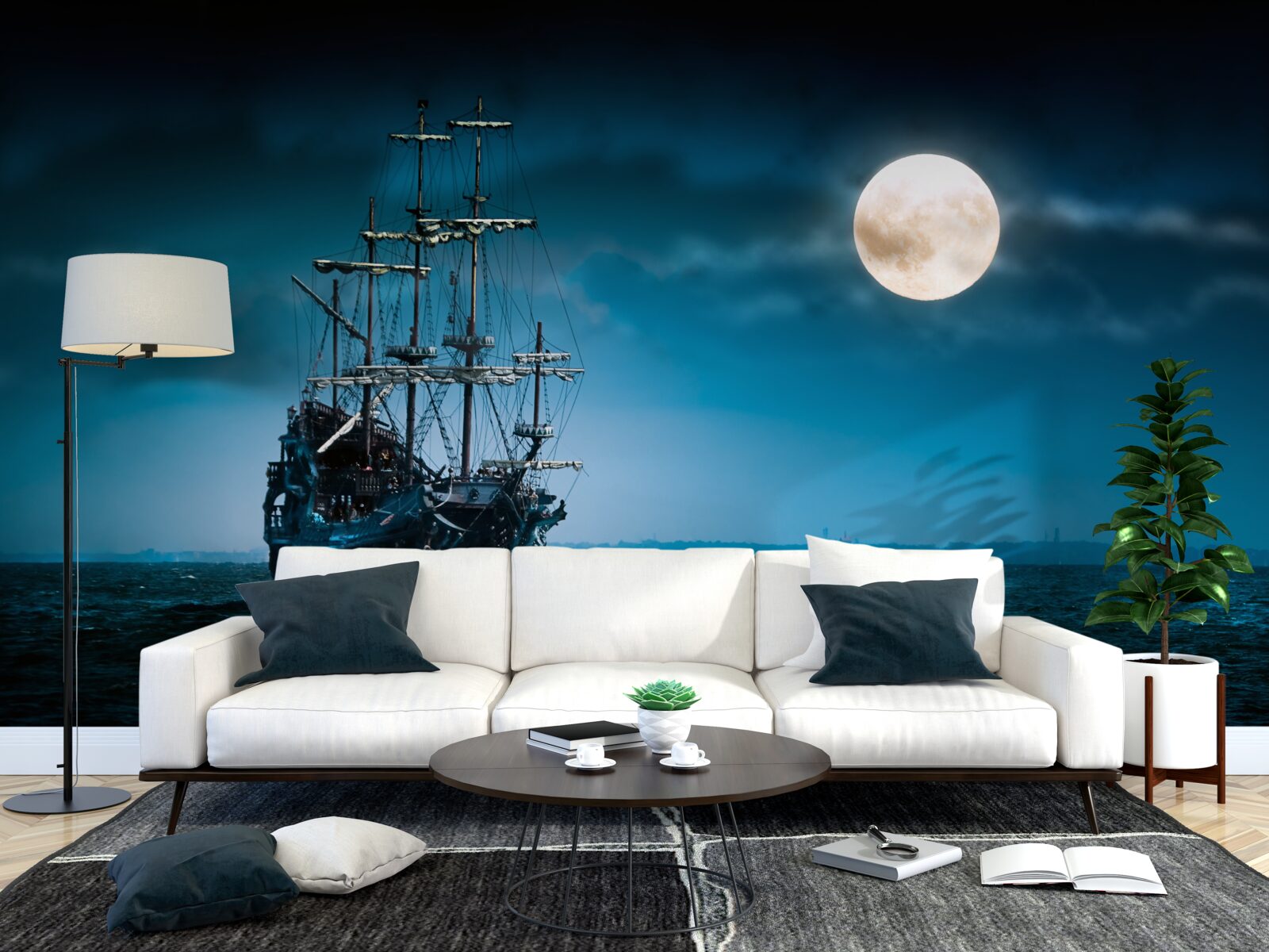 Фотошпалери стародавній корабель у місячному сяйві