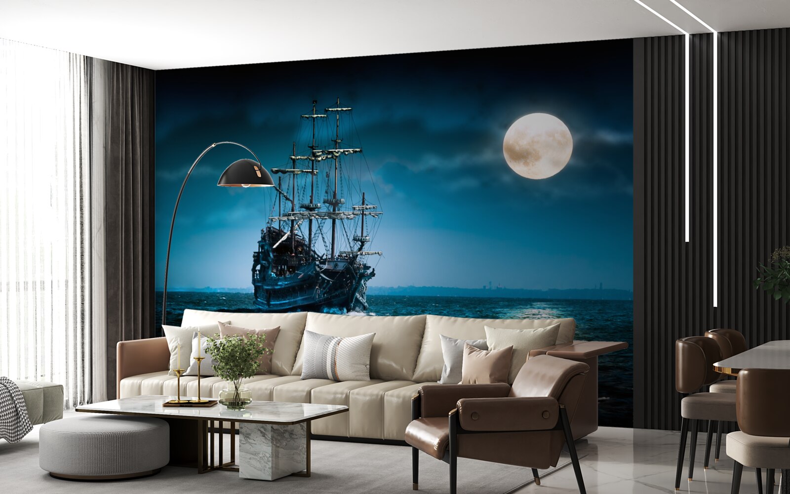 Фотошпалери стародавній корабель у місячному сяйві