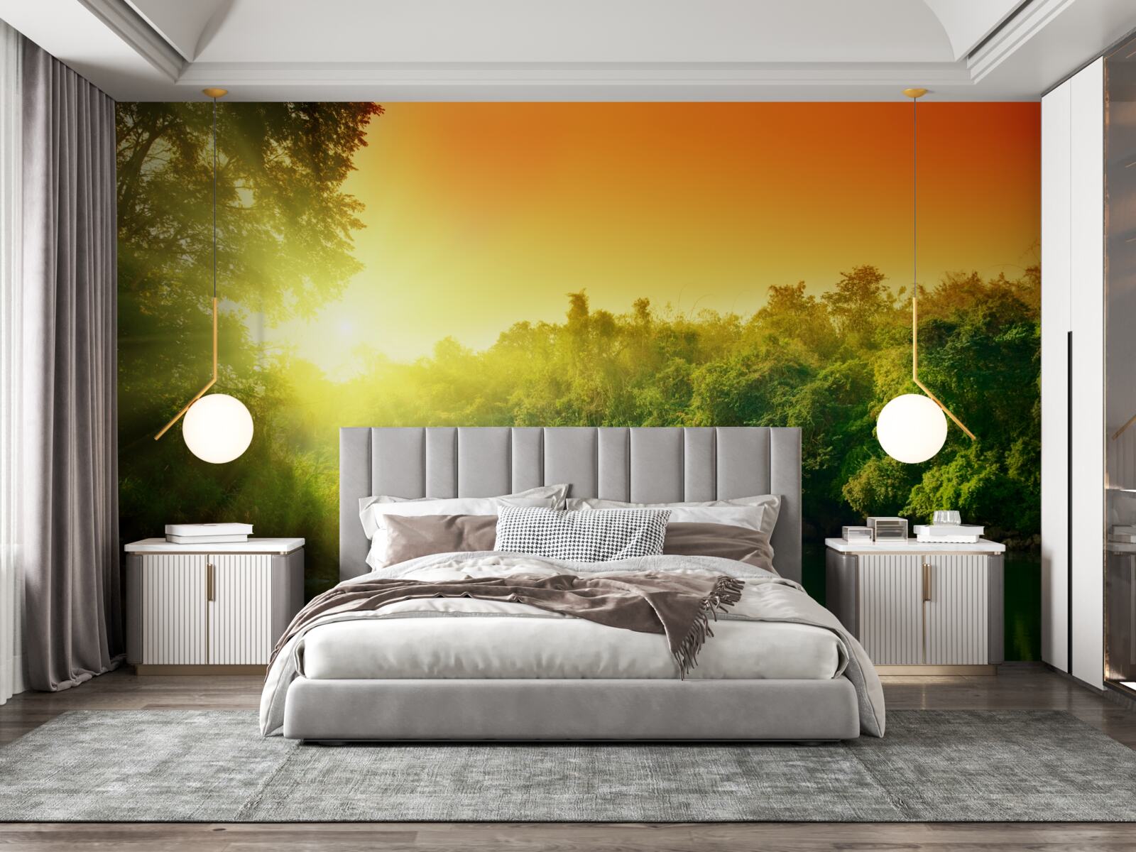 Фотошпалери яскравий світанок над спокійною поверхнею води