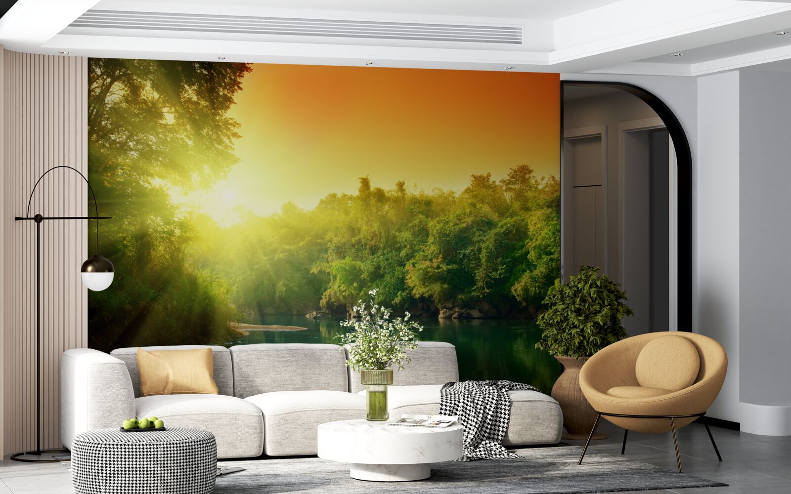 Фотошпалери яскравий світанок над спокійною поверхнею води