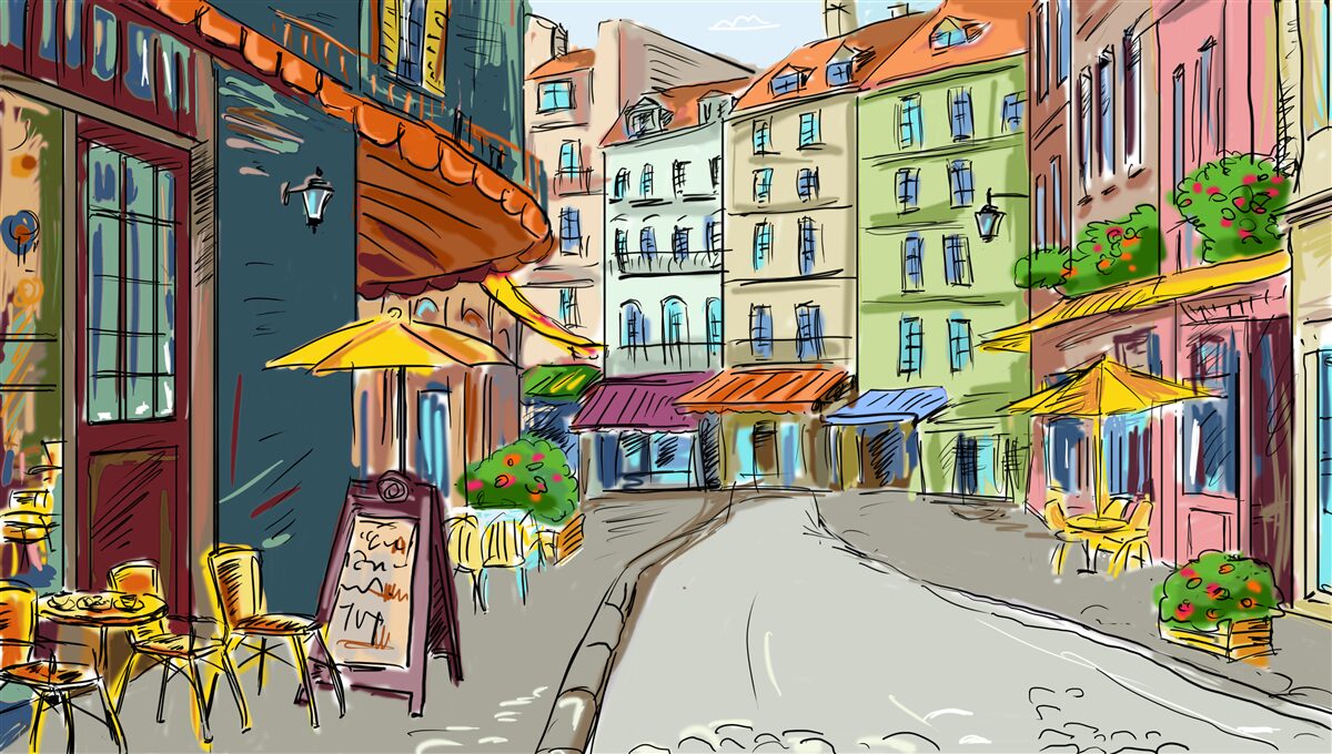 Фотошпалери тиха та затишна вулиця, сповнена кольорів