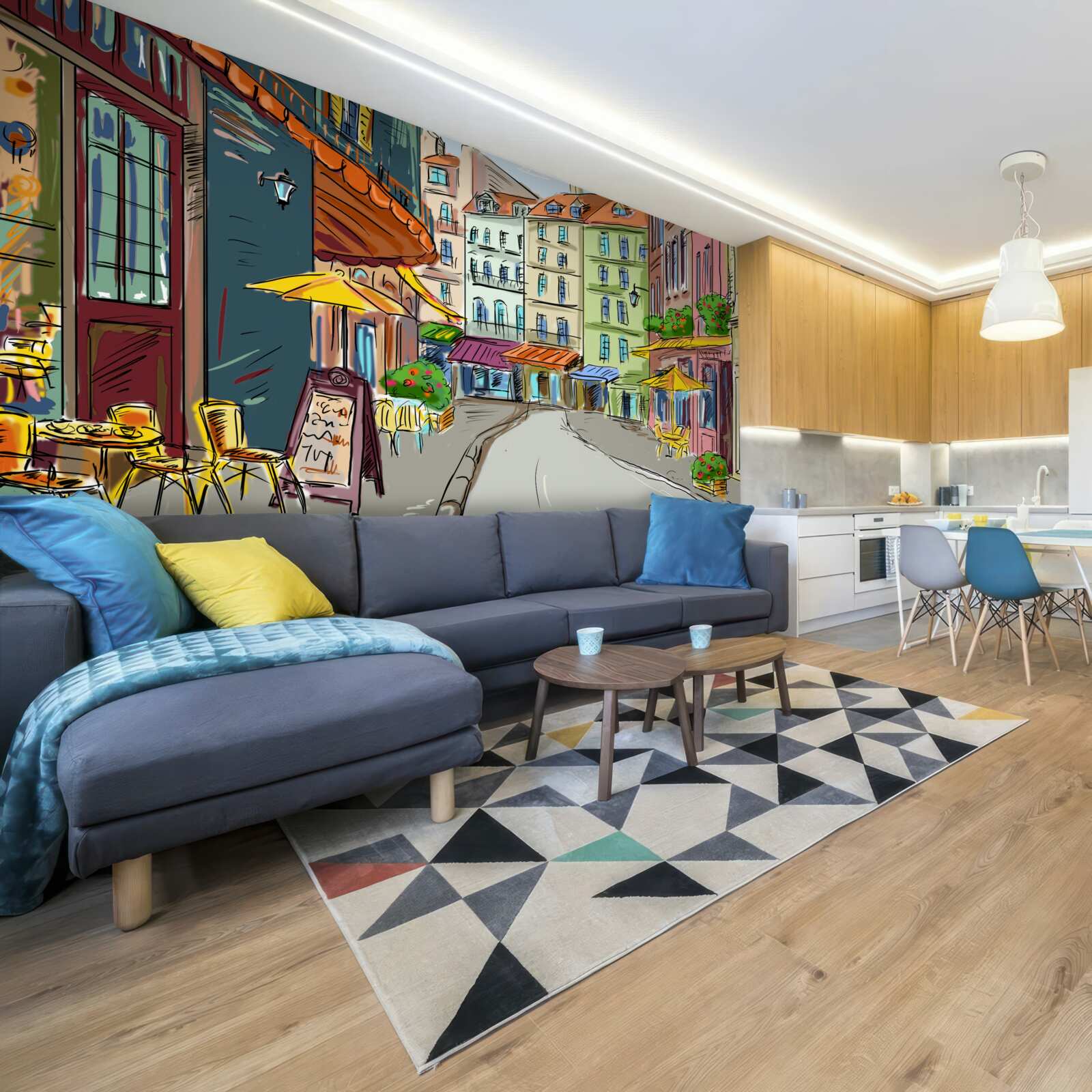 Фотошпалери тиха та затишна вулиця, сповнена кольорів