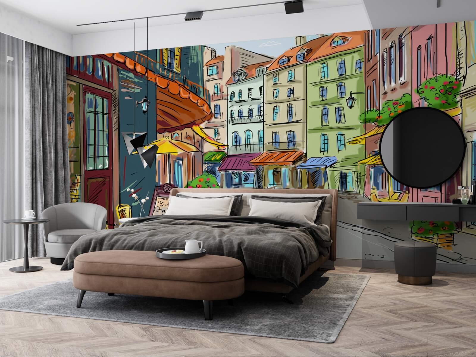 Фотошпалери тиха та затишна вулиця, сповнена кольорів