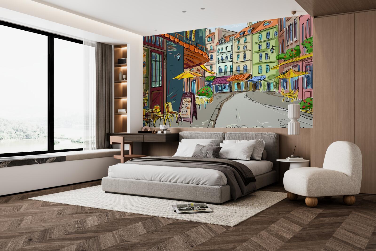 Фотошпалери тиха та затишна вулиця, сповнена кольорів