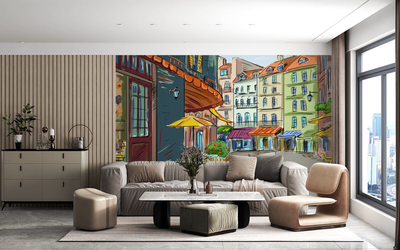 Фотошпалери тиха та затишна вулиця, сповнена кольорів