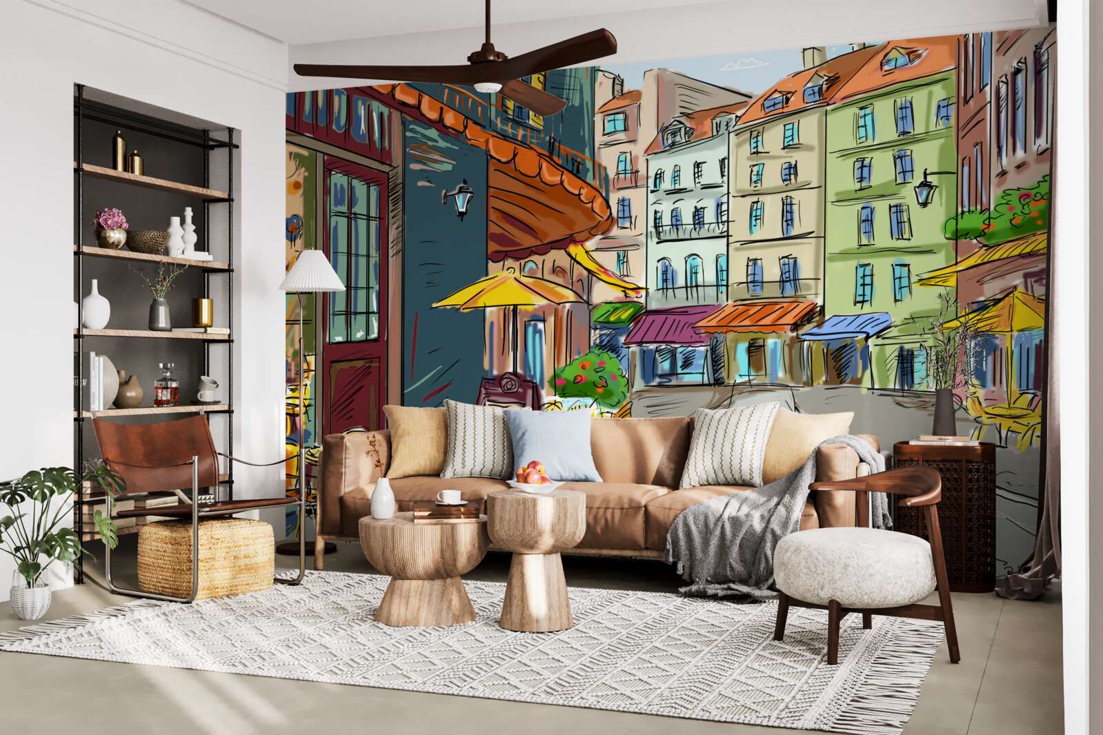 Фотошпалери тиха та затишна вулиця, сповнена кольорів