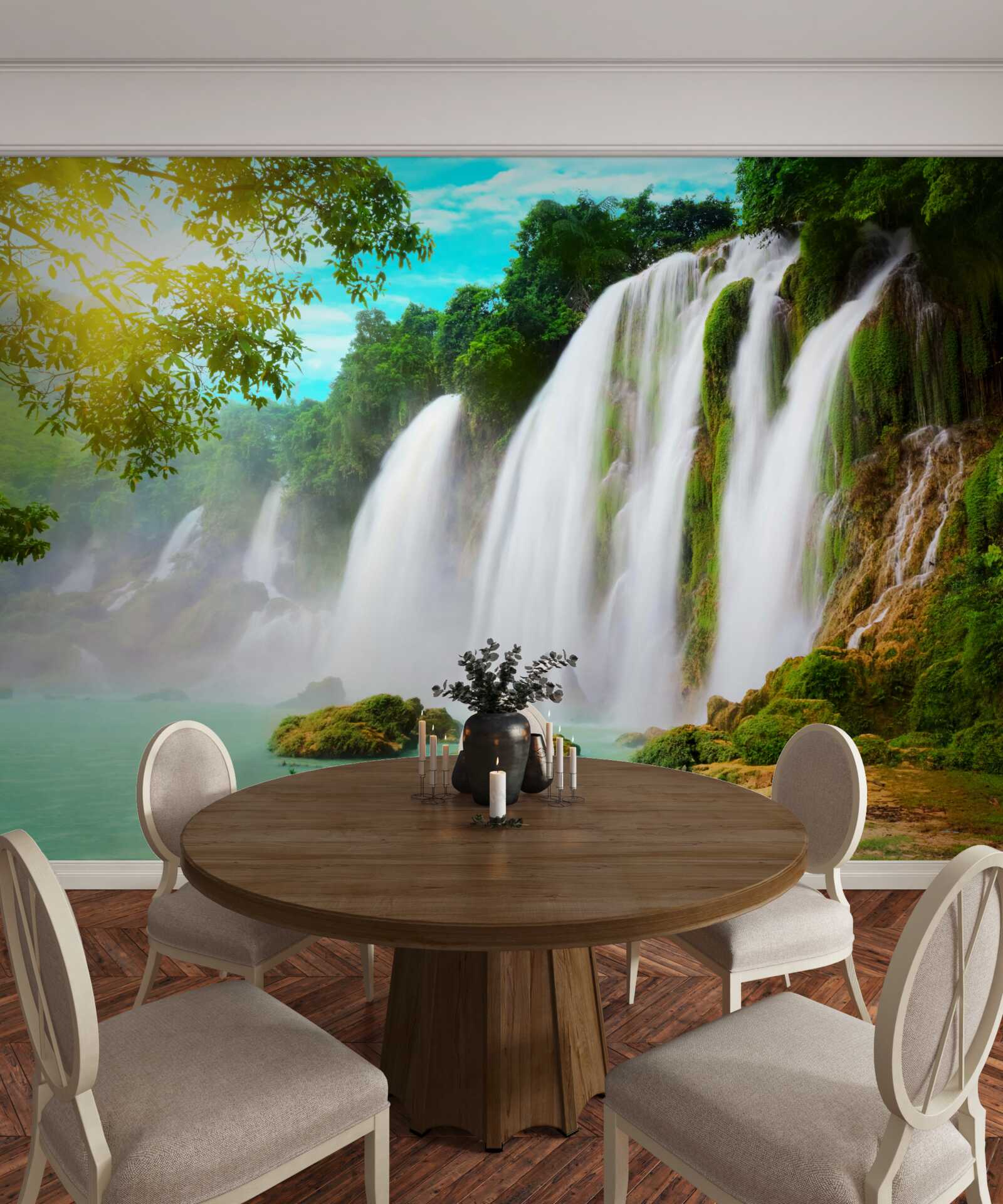 Фотошпалери галасливий водоспад, що виблискує на сонці