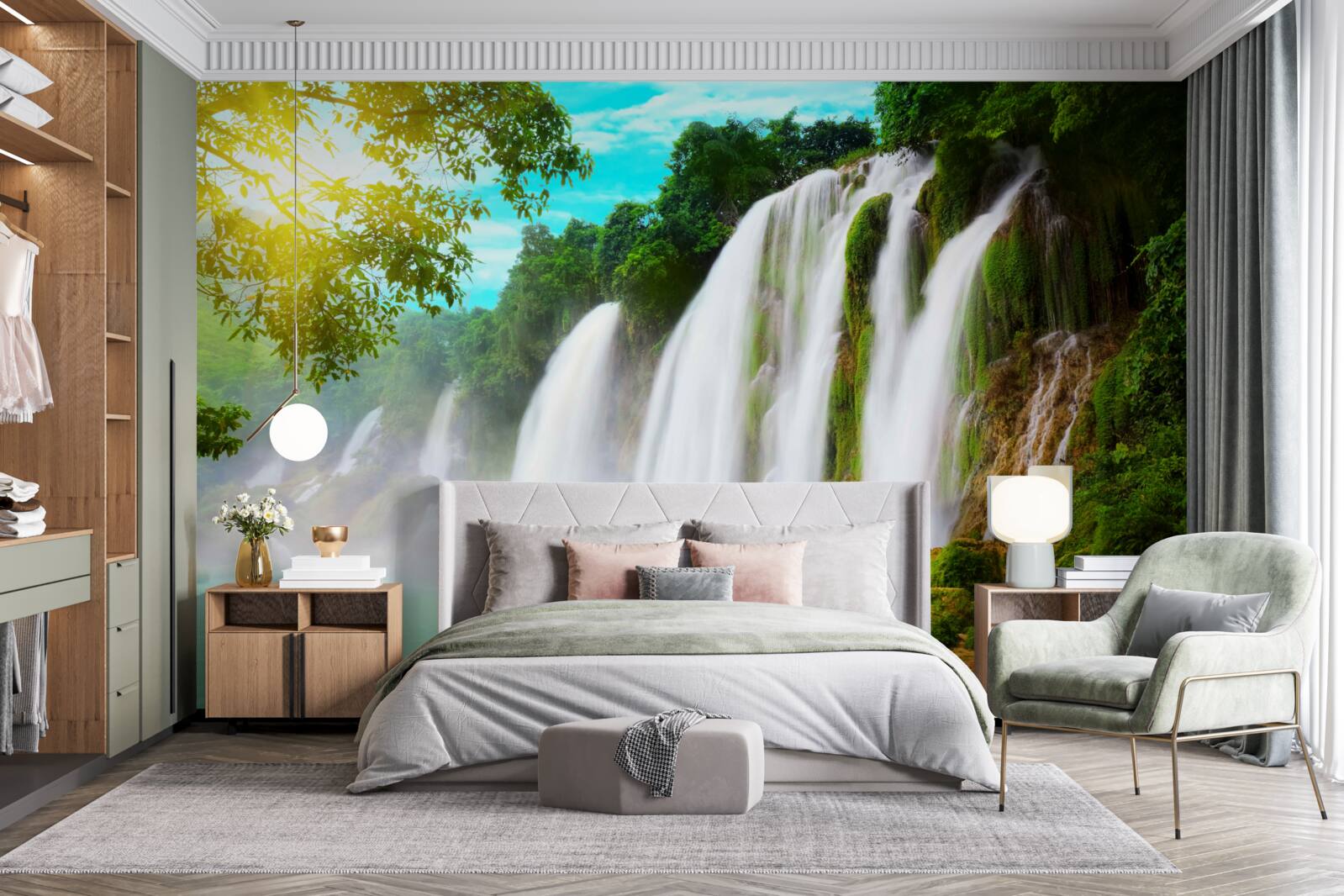 Фотошпалери галасливий водоспад, що виблискує на сонці