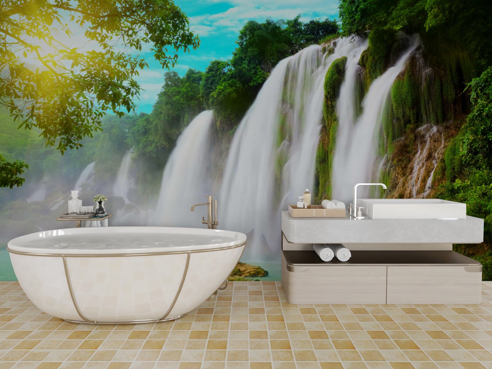 Фотошпалери галасливий водоспад, що виблискує на сонці