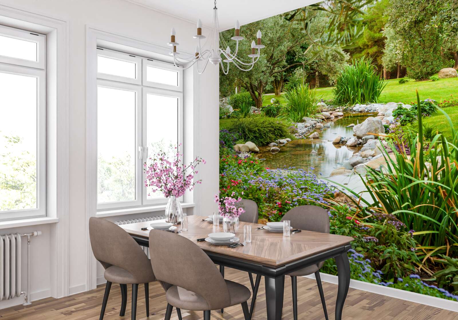 Фотошпалери спокійний струмок на смарагдовому лузі