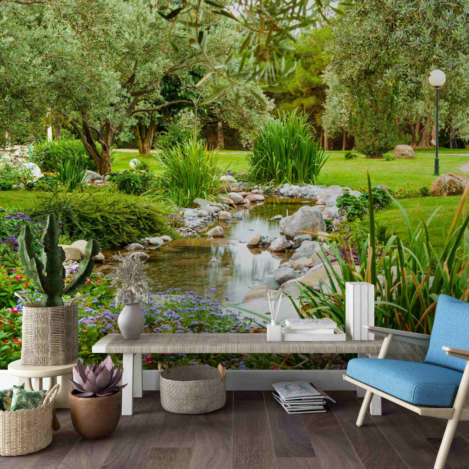 Фотошпалери спокійний струмок на смарагдовому лузі