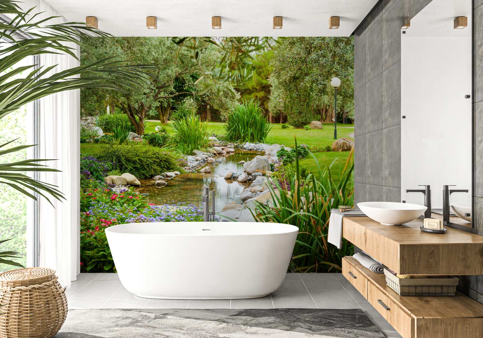 Фотошпалери спокійний струмок на смарагдовому лузі