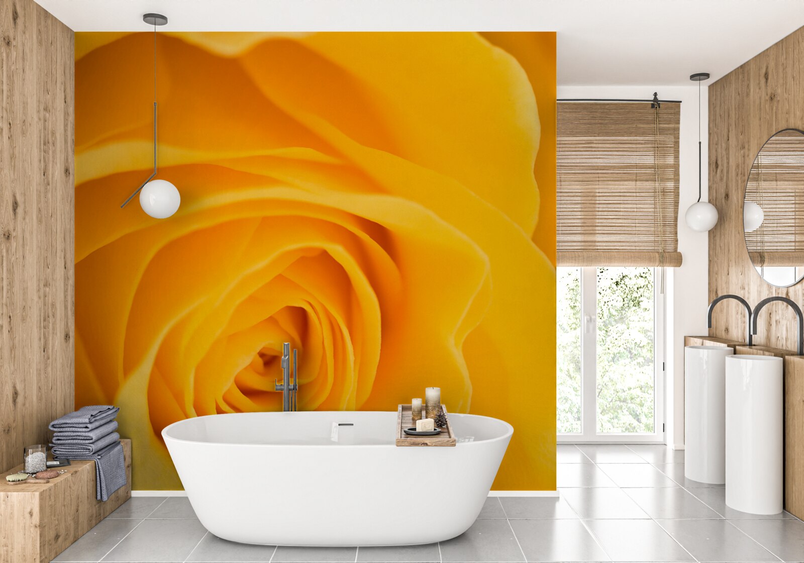 Фотошпалери пишна квітка жовтої троянди