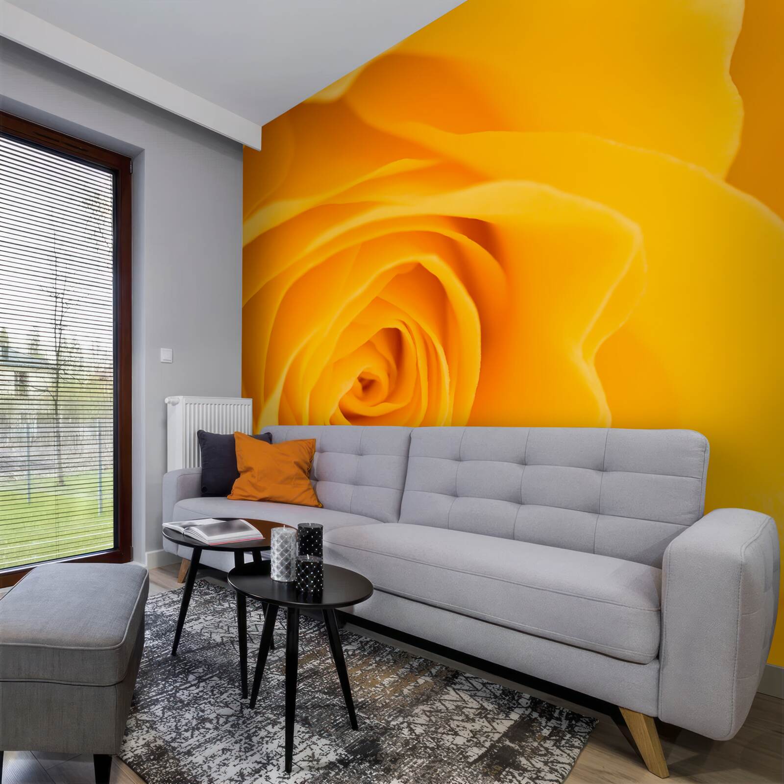 Фотошпалери пишна квітка жовтої троянди