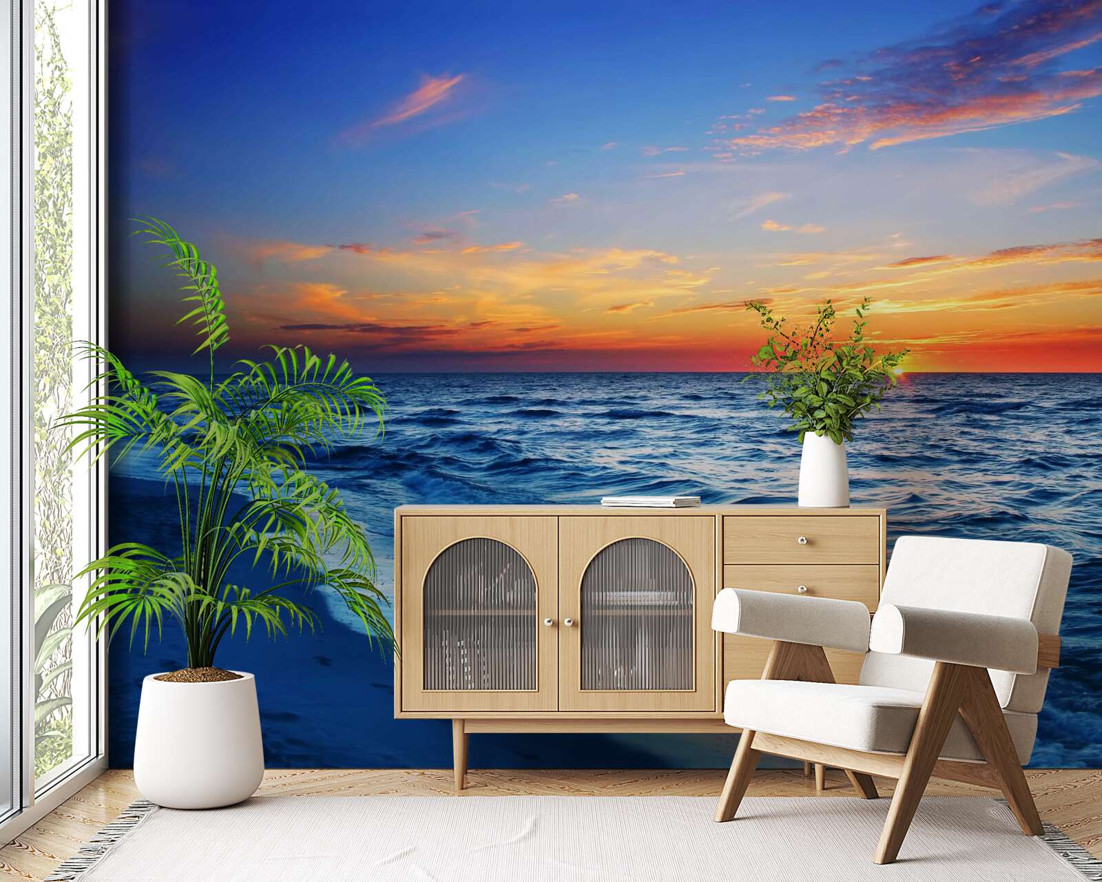 Фотошпалери призахідне сонце і пінисті хвилі