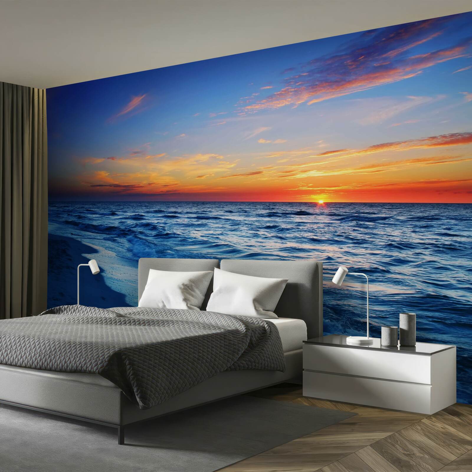 Фотошпалери призахідне сонце і пінисті хвилі