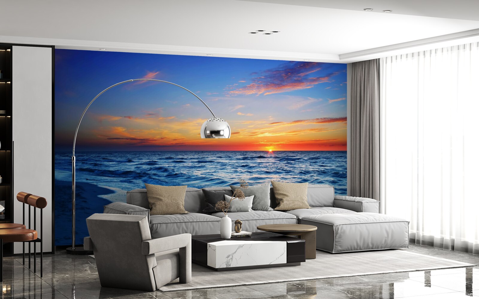 Фотошпалери призахідне сонце і пінисті хвилі