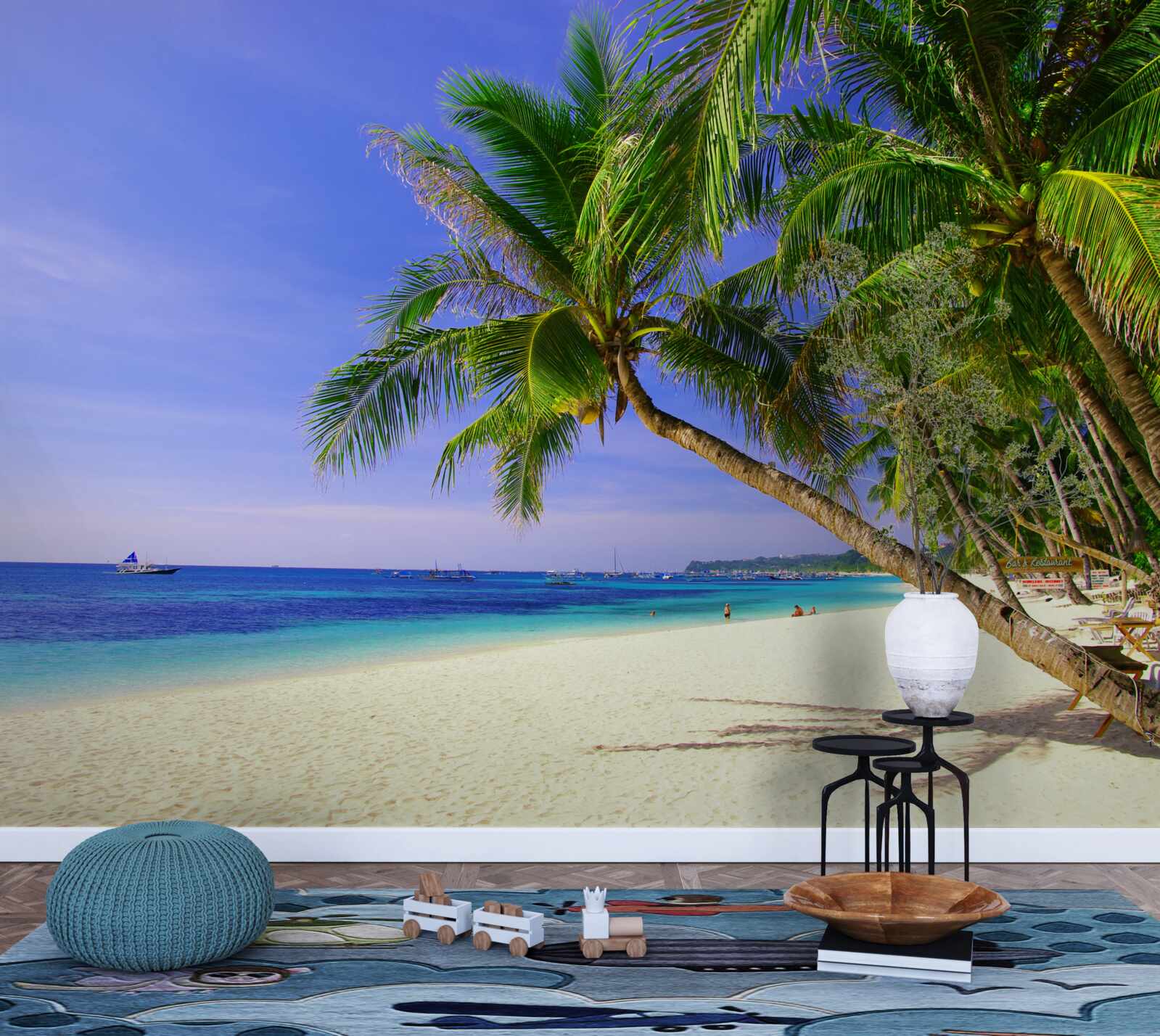 Фотошпалери піщані пляжі з пальмами та спокійним океаном
