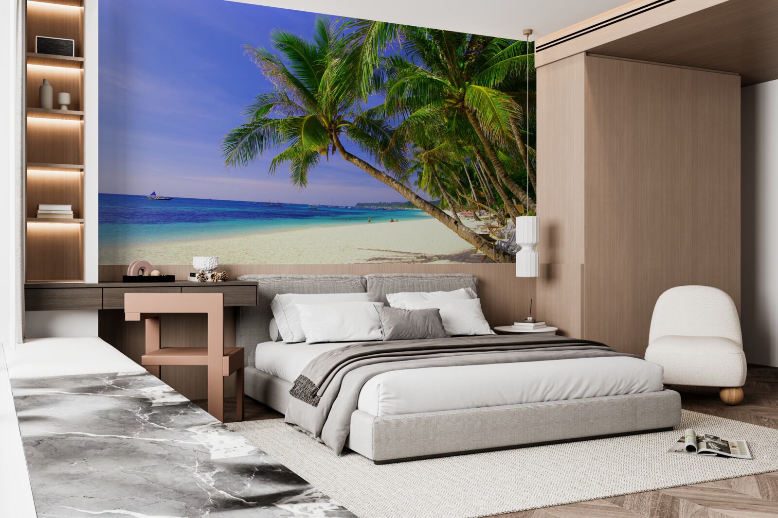 Фотошпалери піщані пляжі з пальмами та спокійним океаном