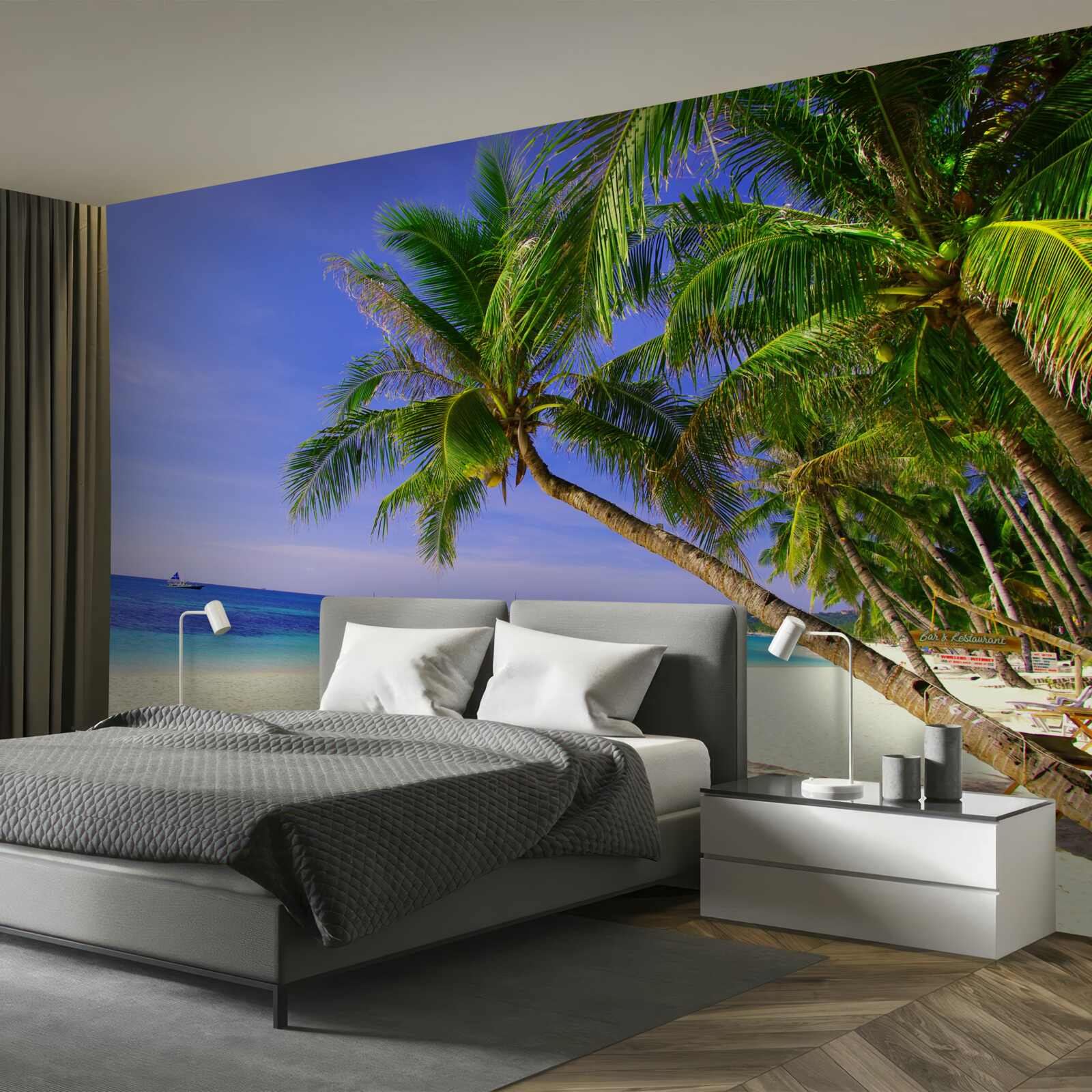 Фотошпалери піщані пляжі з пальмами та спокійним океаном
