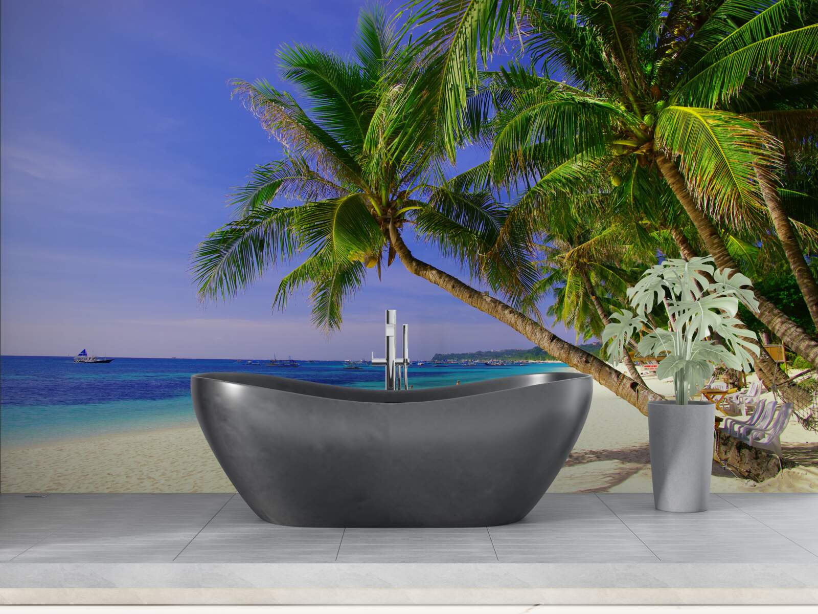 Фотошпалери піщані пляжі з пальмами та спокійним океаном