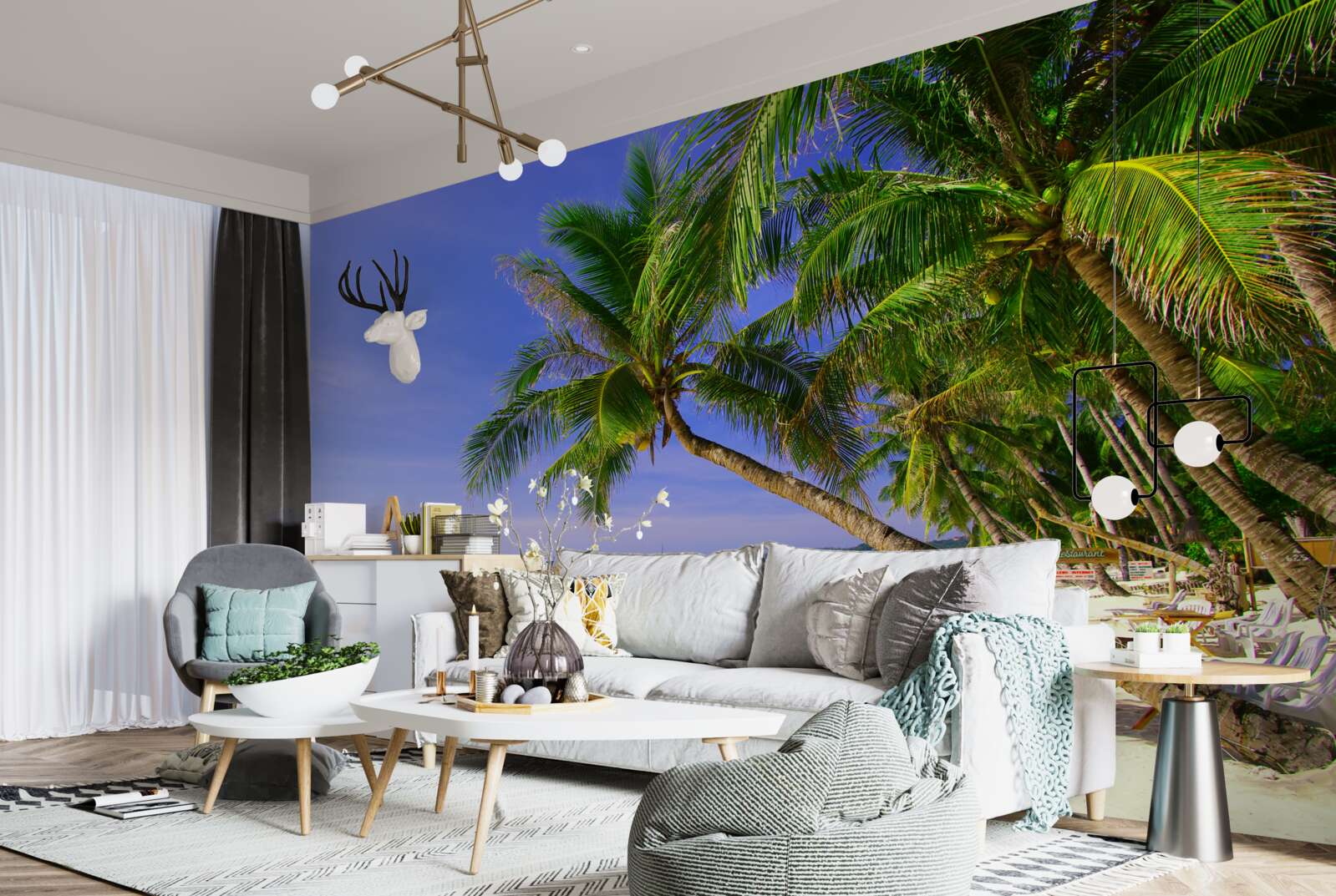 Фотошпалери піщані пляжі з пальмами та спокійним океаном