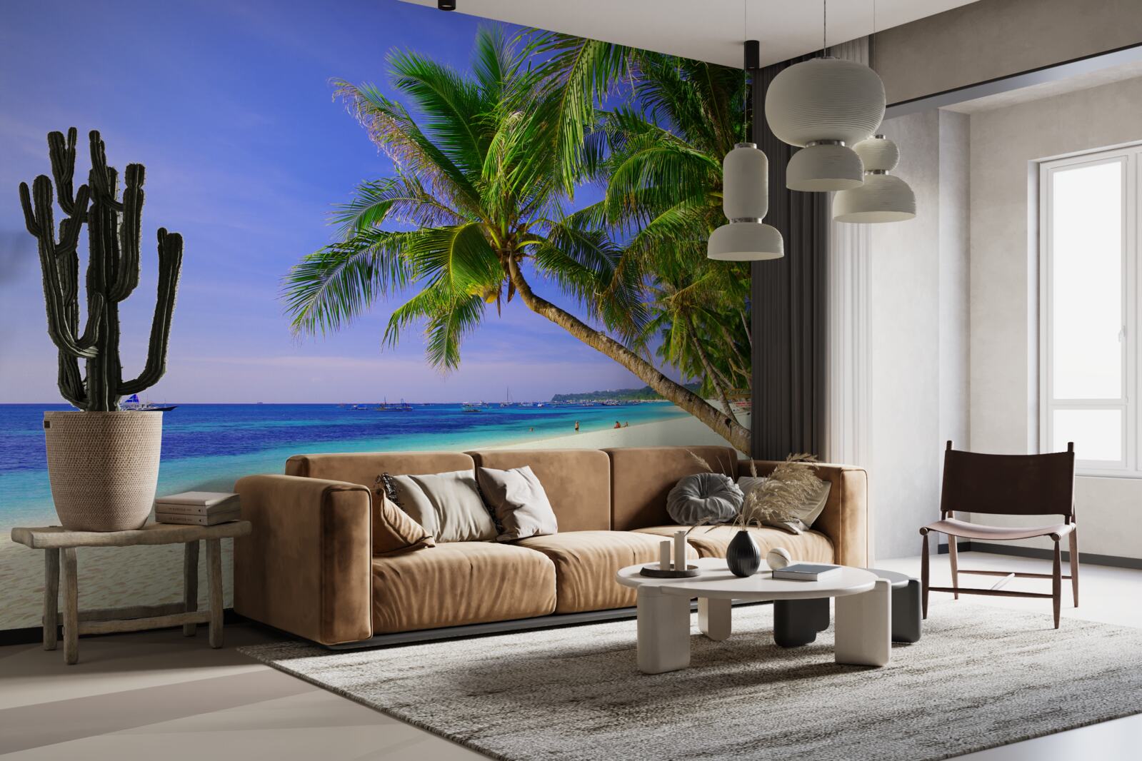 Фотошпалери піщані пляжі з пальмами та спокійним океаном