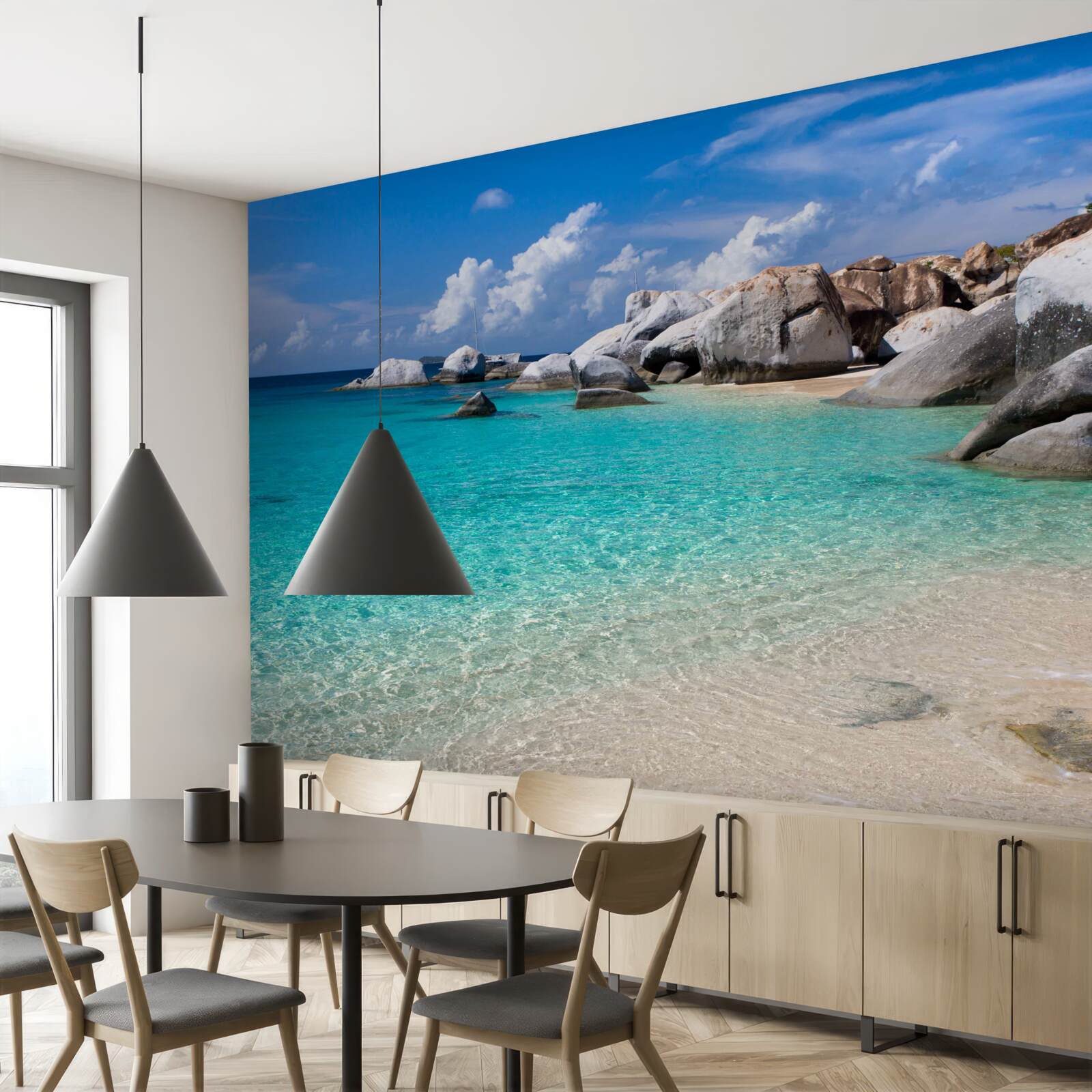 Фотошпалери блакитні води океану та піщаний берег