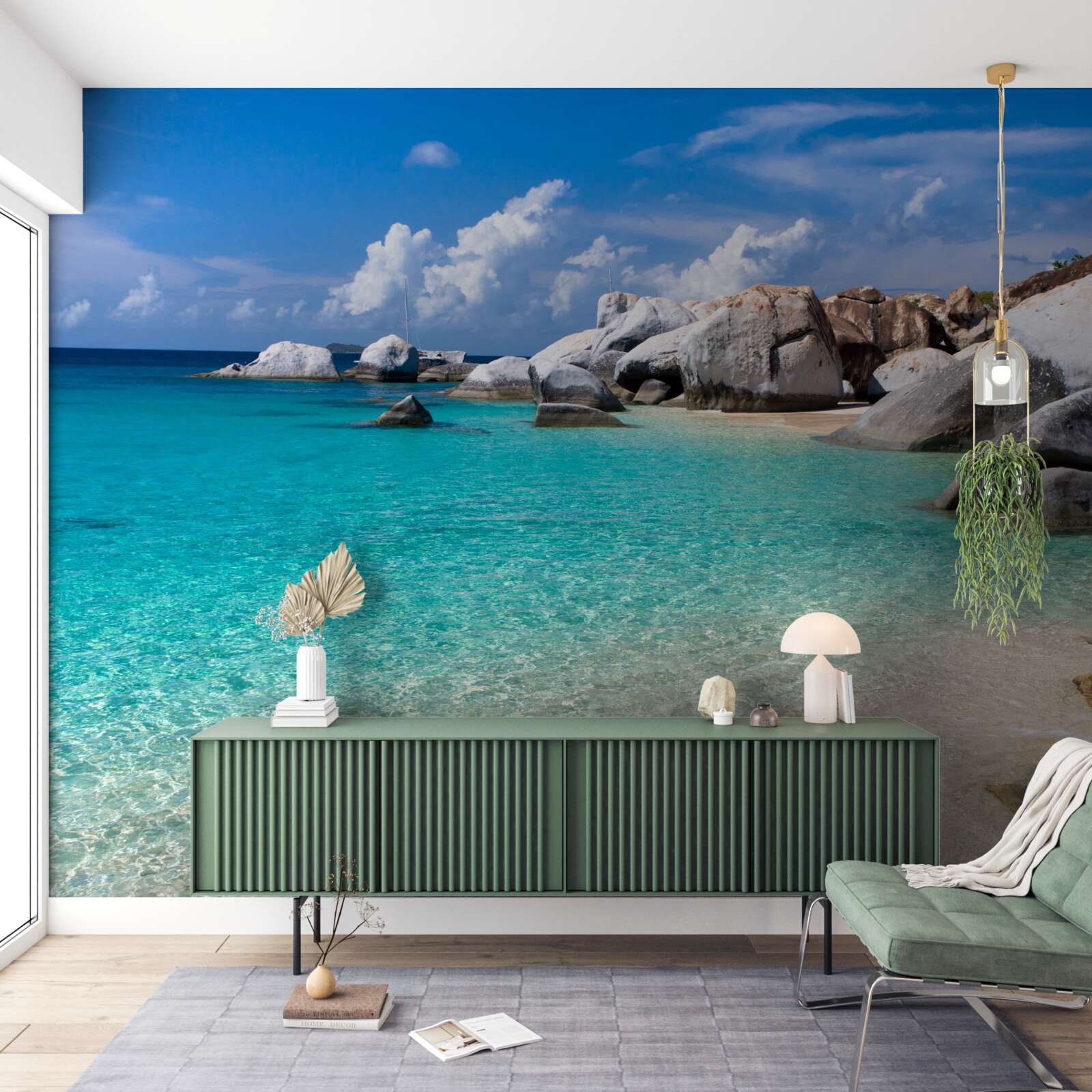 Фотошпалери блакитні води океану та піщаний берег