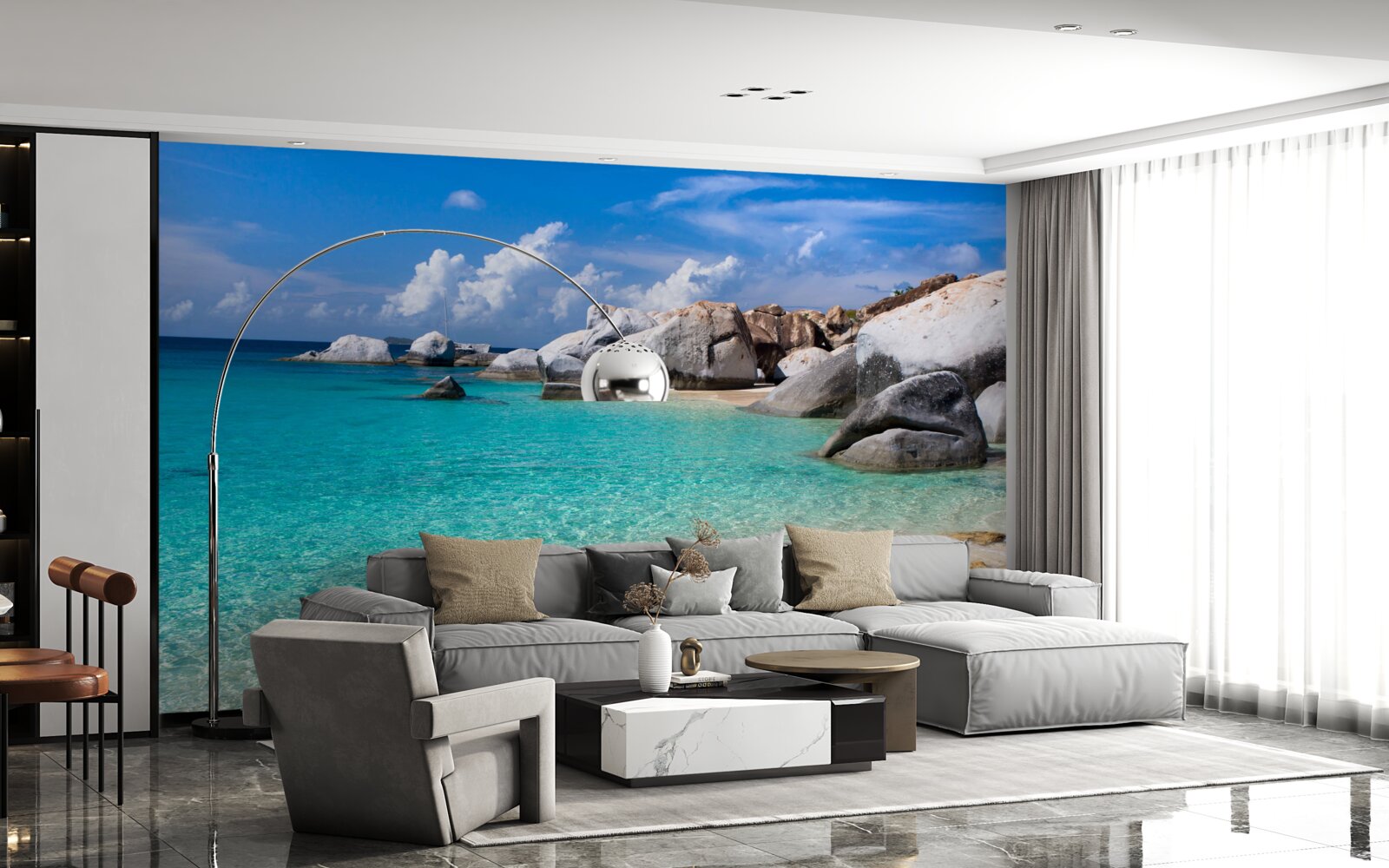 Фотошпалери блакитні води океану та піщаний берег