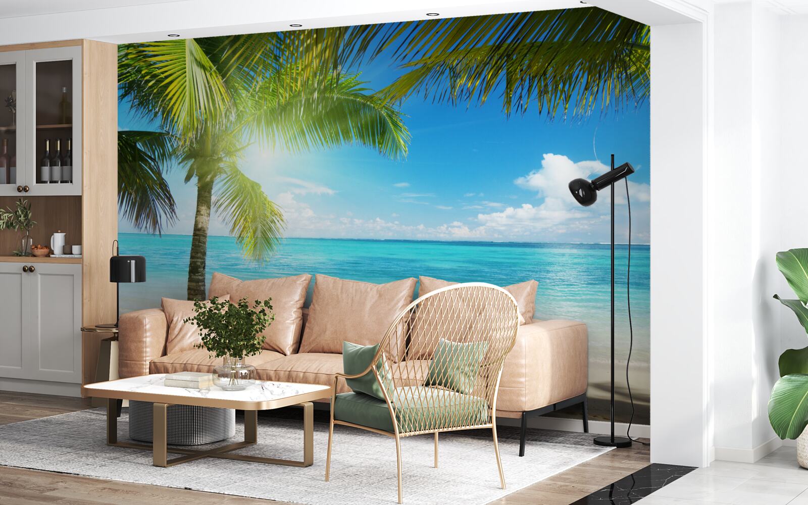 Фотошпалери тихий екзотичний пляж, прикрашений пальмами