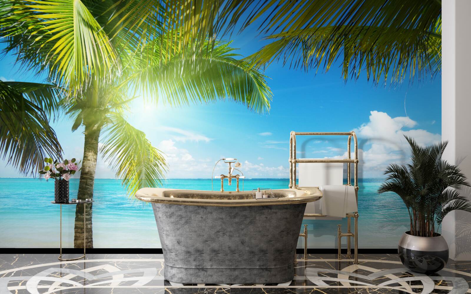 Фотошпалери тихий екзотичний пляж, прикрашений пальмами