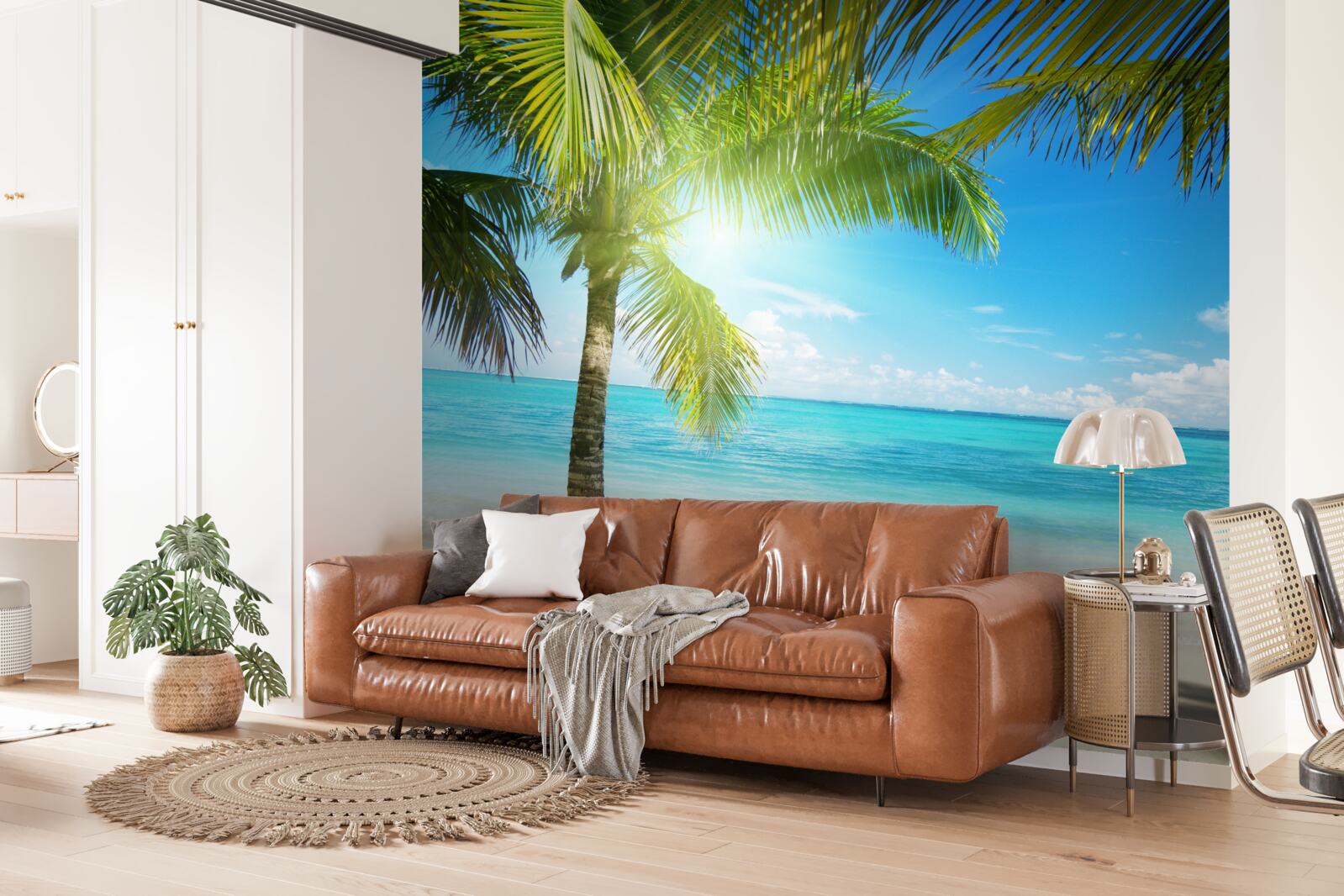 Фотошпалери тихий екзотичний пляж, прикрашений пальмами