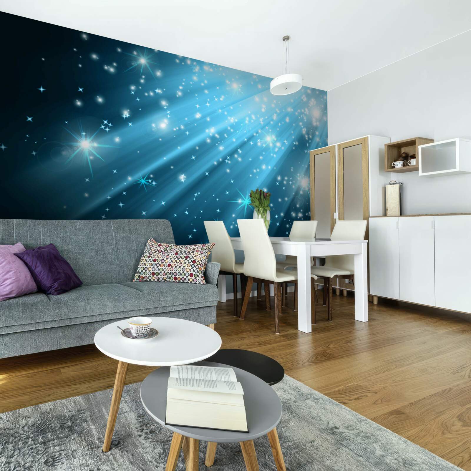 Фотошпалери Сяйво місячних променів на небі, всіяному зірками