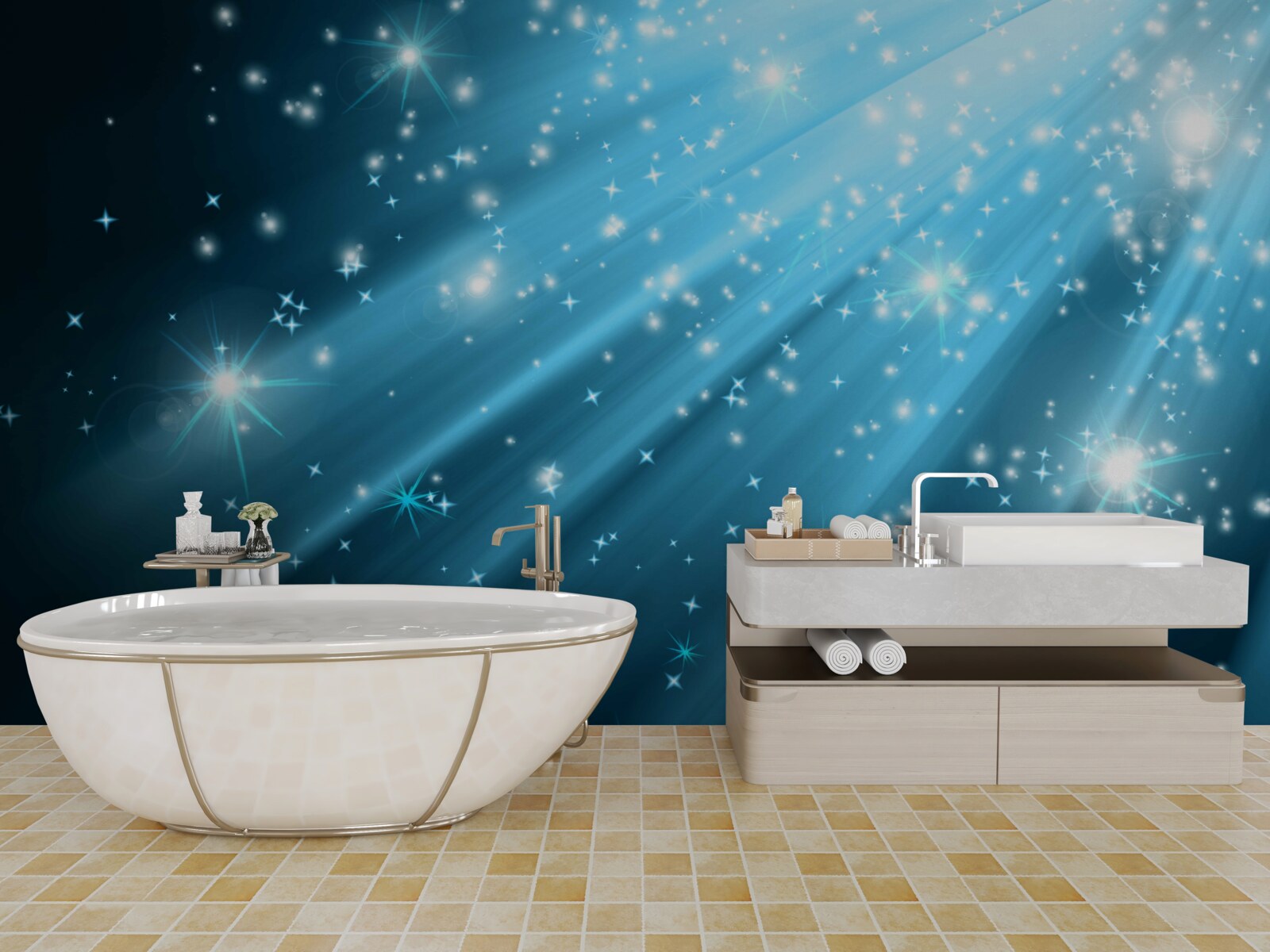 Фотошпалери Сяйво місячних променів на небі, всіяному зірками