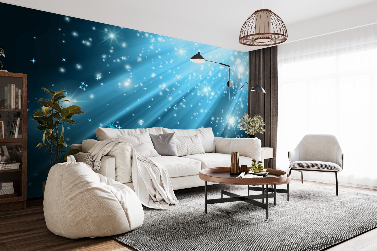 Фотошпалери Сяйво місячних променів на небі, всіяному зірками