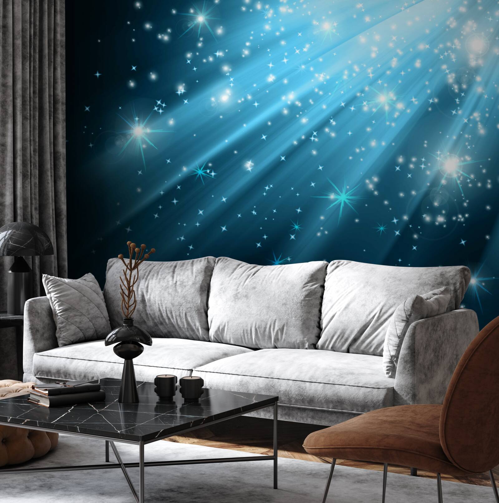 Фотошпалери Сяйво місячних променів на небі, всіяному зірками