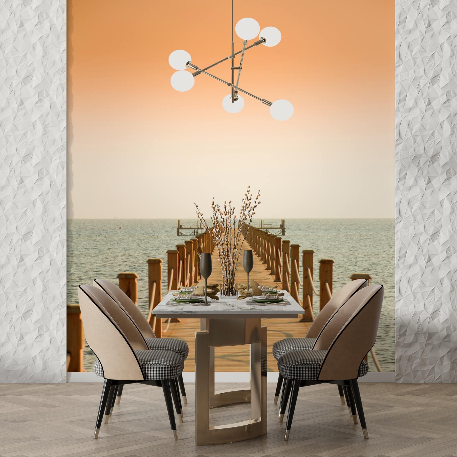 Фотошпалери прогулянка до моря на заході сонця