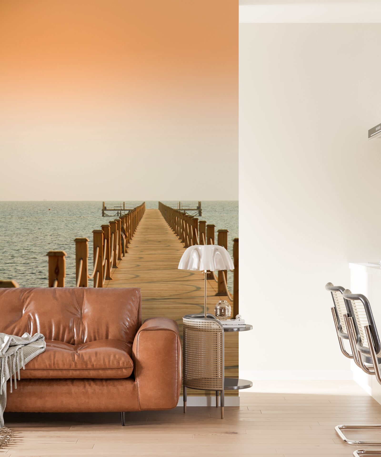 Фотошпалери прогулянка до моря на заході сонця