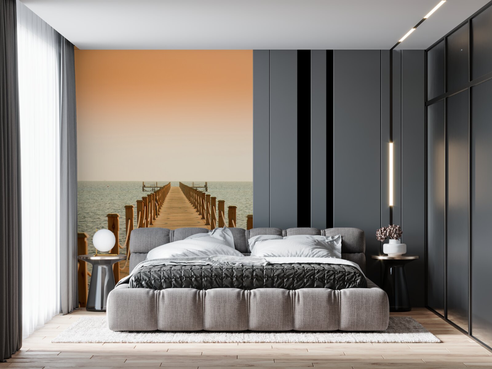 Фотошпалери прогулянка до моря на заході сонця