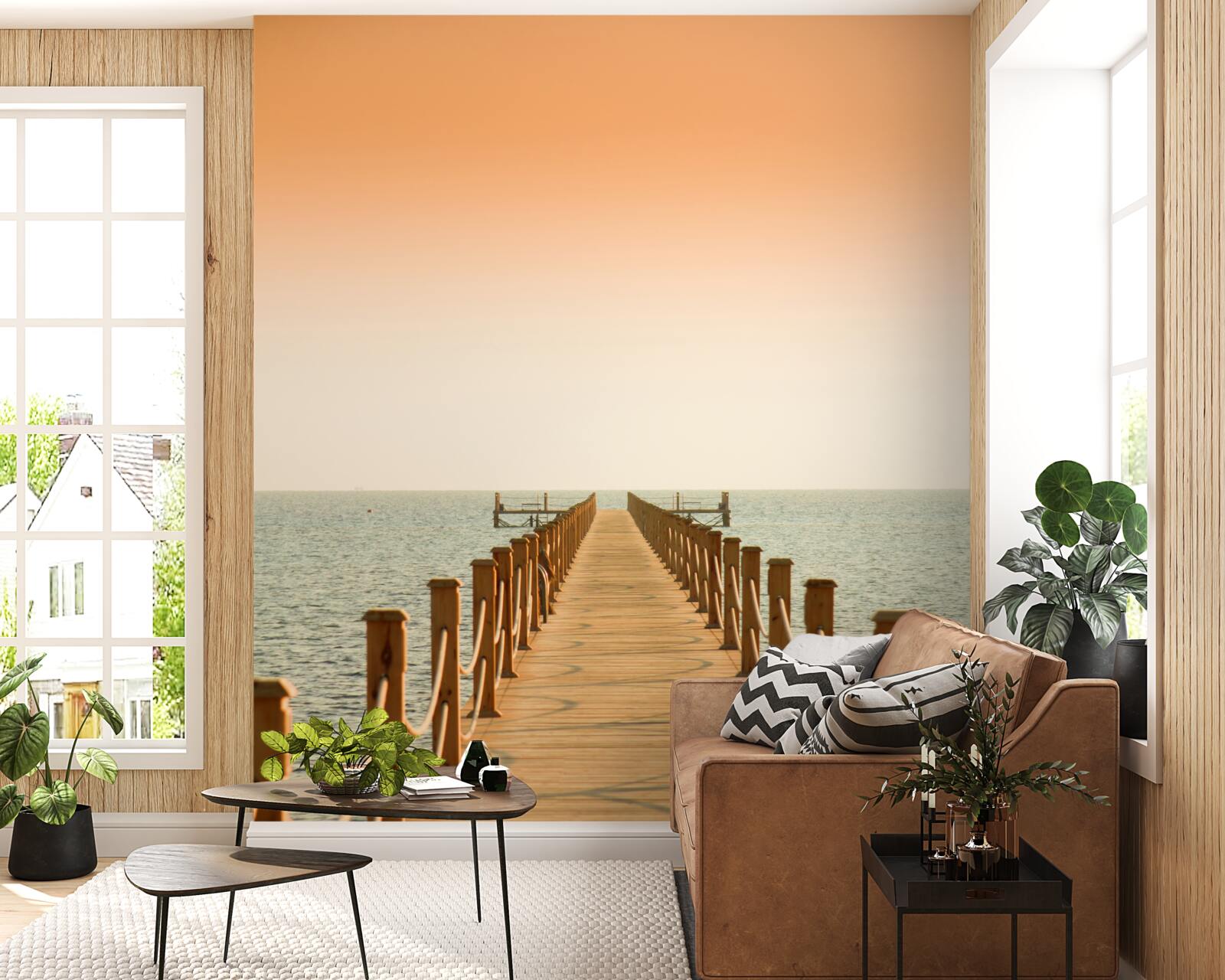 Фотошпалери прогулянка до моря на заході сонця