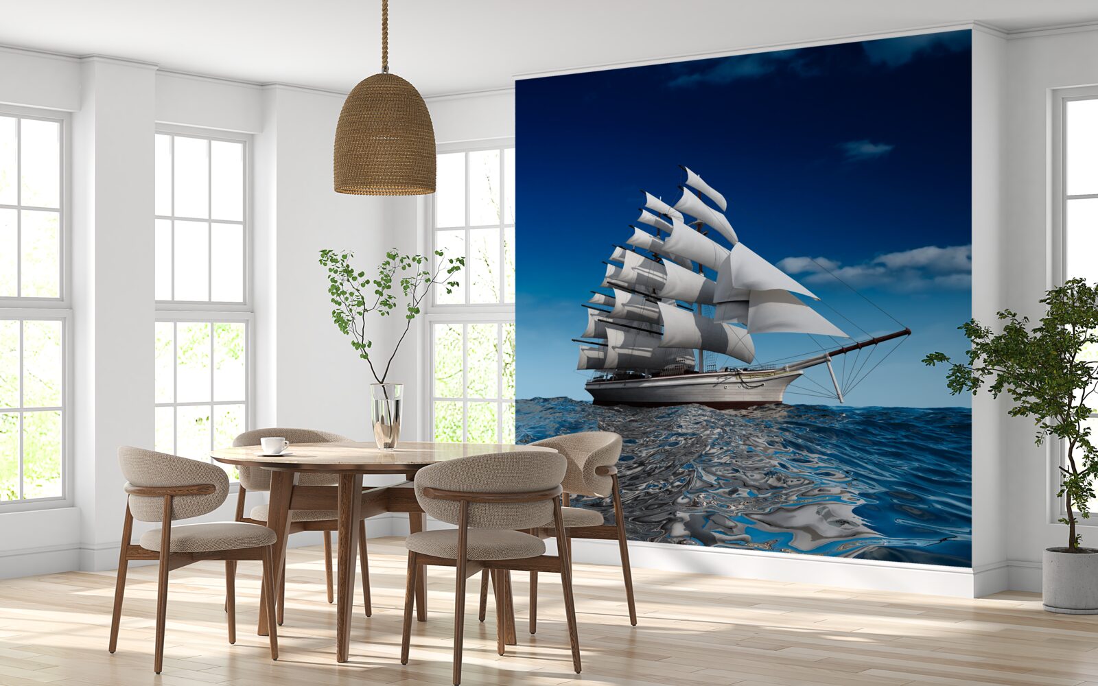 Фотошпалери корабель з вітрилом на спокійній воді