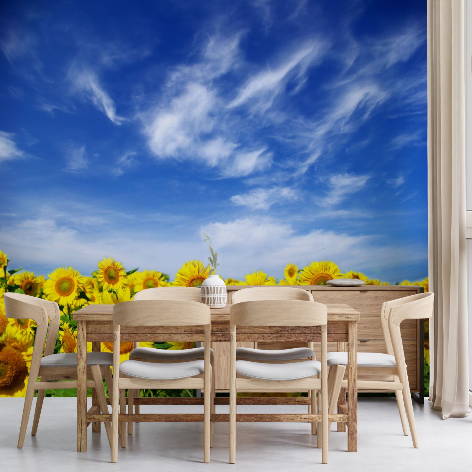 Фотошпалери соняшники чітко виділяються на тлі блакитного неба