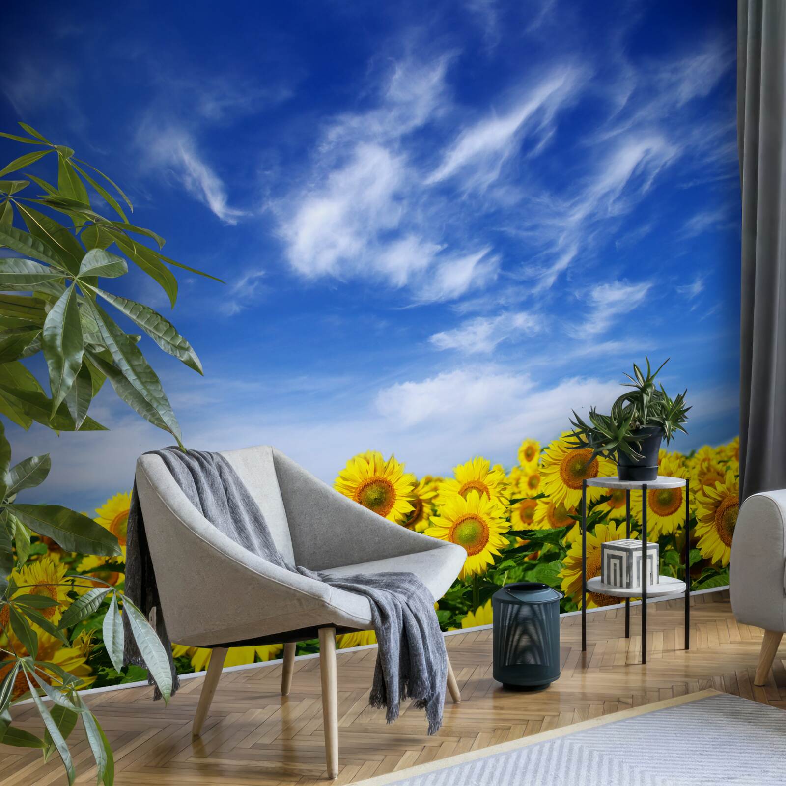 Фотошпалери соняшники чітко виділяються на тлі блакитного неба