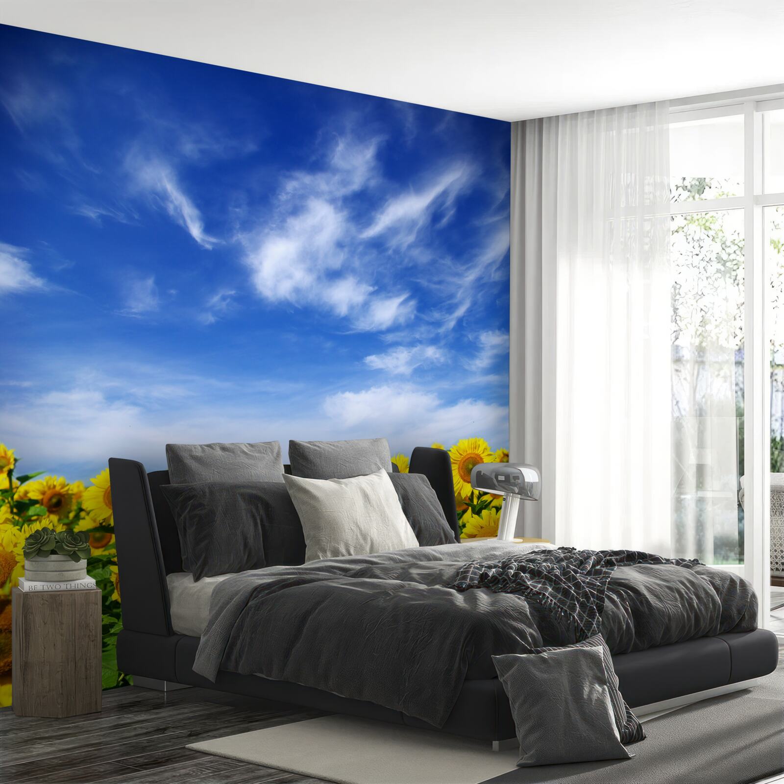 Фотошпалери соняшники чітко виділяються на тлі блакитного неба