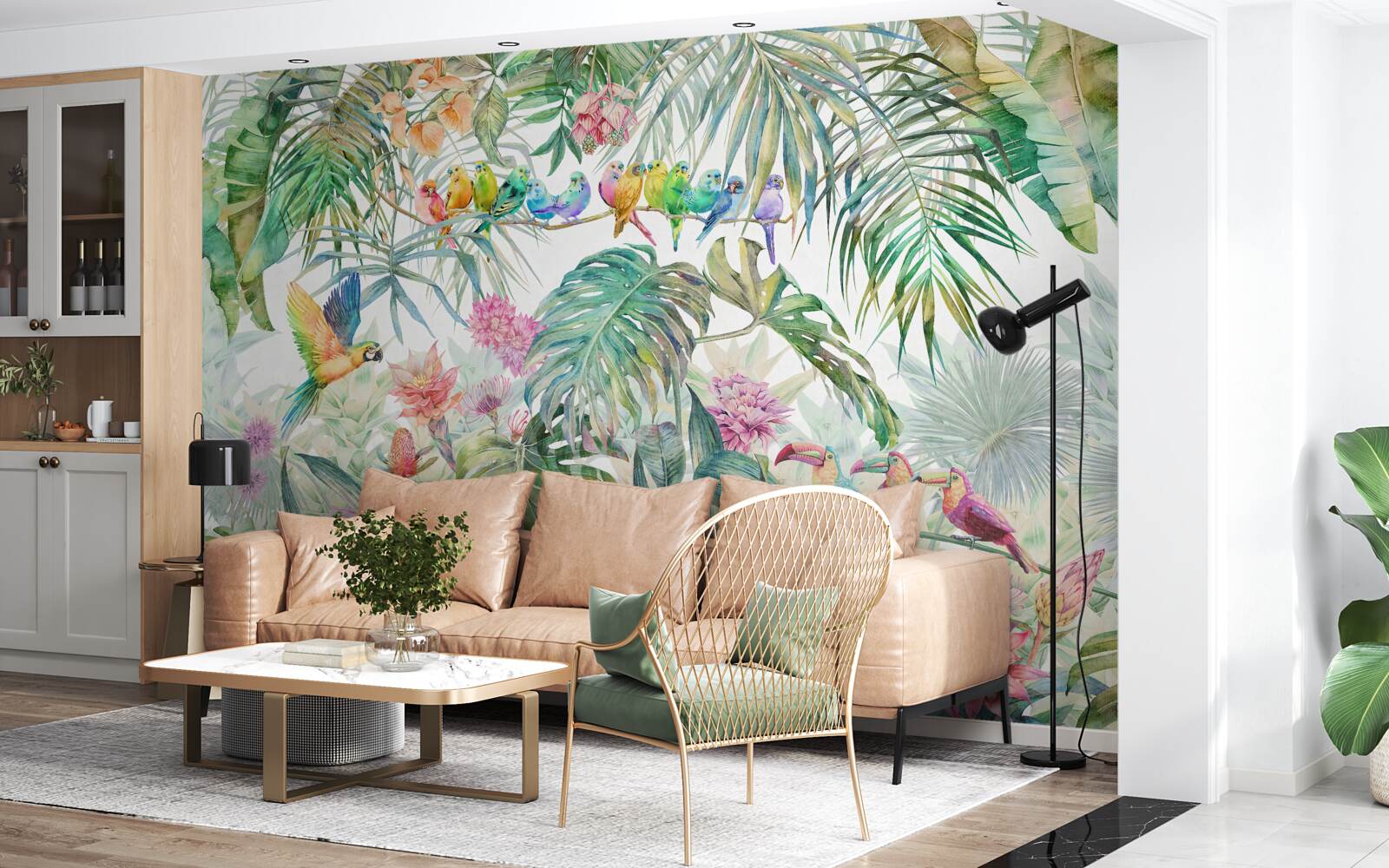 Фотошпалери птахи на екзотичних рослинах