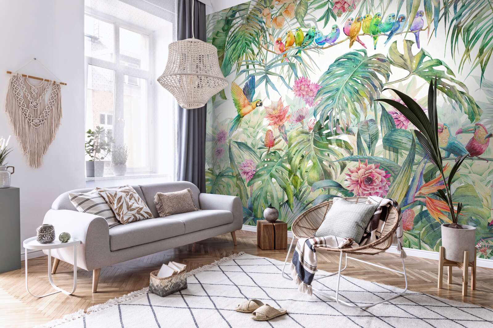 Фотошпалери птахи на екзотичних рослинах